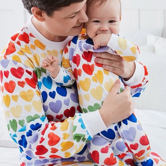 Pottery Barn Kids Other - New Pottery Barn Kids Organic Cotton Rainbow Heart Zip Front Pajamas in Size 0-3